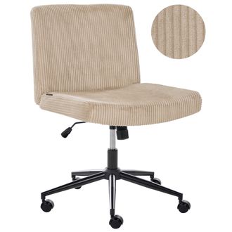 Beliani Silla De Escritorio Giratoria Con Tapizado De Pana Asiento Ancho Neum&aacute;tico Inclinable Para Oficina En Casa Beige Geddes