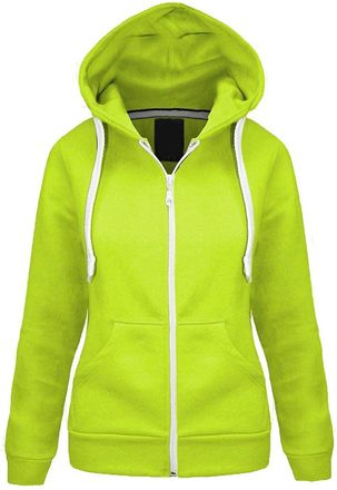 Malaika Ladies Plain Colour Hoodie Womens Fleece Hooded Top Zip Zipper Hoodie Sweatshirt Available in 22 Colours Plus Sizes Small-XXXXXL (UK 6-22) Neon Green