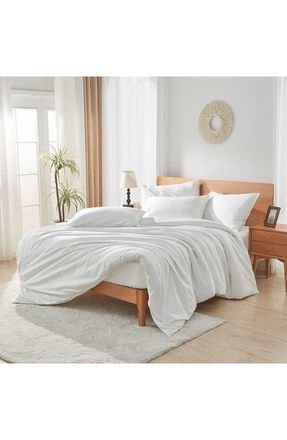 Sijo LuxeSoft Organic Cotton Sateen Duvet Cover in Snow at Nordstrom, Size Twin