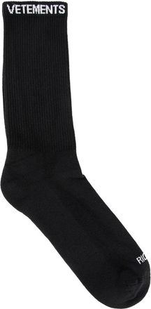 VETEMENTS Socks, male, Black, Size: S Logo Jacquard Black Cotton Socks