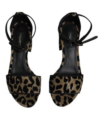 Dolce & Gabbana Womens Gold Leopard Ankle Strap Heels Sandals Shoes Black Pe+pu+vi
