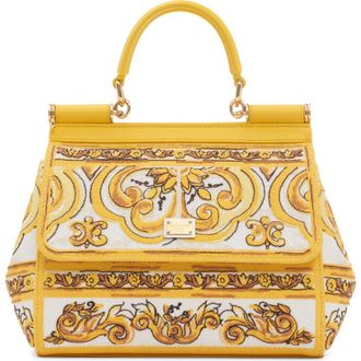 Dolce & Gabbana Sicily Majolica Embroidered Canvas Satchel in Azulejos Giallo at Nordstrom