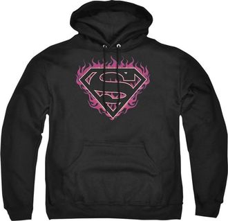 Gildan Superman Fuchsia Flames Adult Pull Over Hoodie / Hooded Sweatshirt