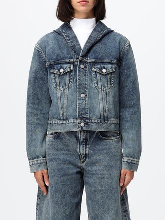 Alaia Cropped Hooded Denim Jacket in Bleached Denim