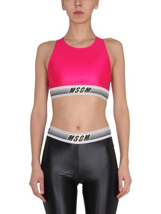 Msgm Fuchsia Logo Round Neck Top