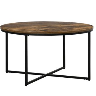 HOMCOM Coffee Table - Industrial Round Side Table With Metal Frame - Large Tabletop For Living Room - Bedroom - Rustic Brown W/ Frame Room - Home Living | T