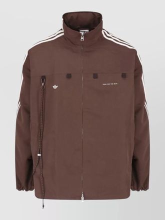 adidas jacket high collar contrast stripe drawstring hem