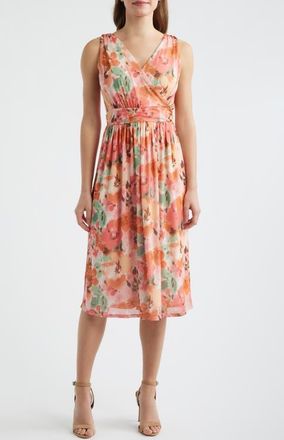 Loveappella Floral Print Swing Dress in Coral at Nordstrom, Size X-Small