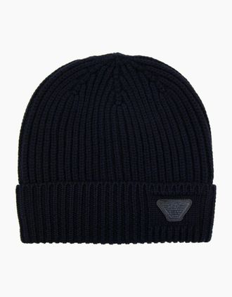Emporio Armani Mens Emporio Armani Rubber Logo Beanie Navy - Size: L/XL