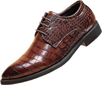 Generic Mens Shoes Embossed Leather Pointed Toe Formal Casual Big Sizes Oxfords British Style Business Office Wear Fashion Dress Footwear(10.5) Brown