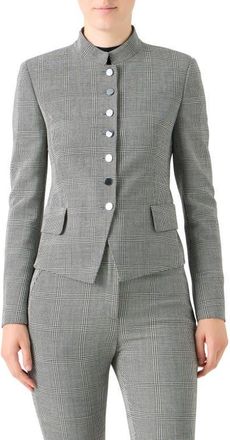 Akris Deva Check Stretch Wool Jacket in Black-White at Nordstrom, Size 16