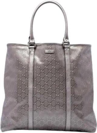 Gucci Pre-owned Canvas Tote Bag - Dames - Vintage Shopper - Grijs - ONE Size - Leer - Vintage