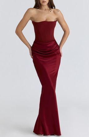 House of CB Persephone Strapless Corset Gown in Wine at Nordstrom, Size X-Large A