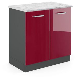 Vicco Armario Bajo Para Fregadero R-line, Rojo Burdeos Alto Brillo, 80 Cm Et M&aacute;rmol Vicco