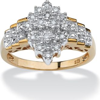 Palm Beach Jewelry 1/10 TCW Diamond Marquise-Shaped Step Ring in Gold-Plated Sterling Silver