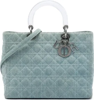 Dior Pre-owned Dior Large Denim Cannage Acrylic Handles Lady Dior Ladies VUXZ75FY4AOVSOJ4