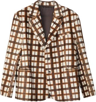 Camperlab checked leather jacket - unisex - Smooth Leather/Fabric - S - Brown