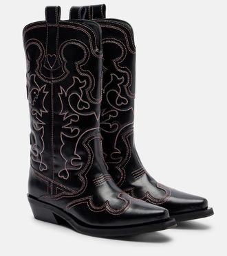 Ganni Mid Shaft embroidered cowboy boots