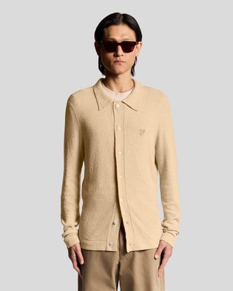 Lyle & Scott gebreide cardigan met kraag en textuur - beige