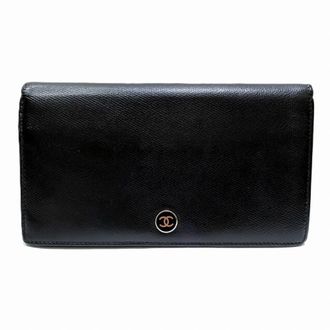 Chanel Black Leather Long Wallet (Bi-Fold) (Pre-Owned)