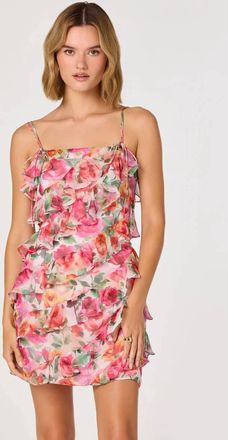 Astr Blanca Floral Ruffle Mini Dress In Vibrant Pink
