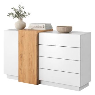 Dmora Aparador Hadarari, Alacena 4 Cajones, 2 Estantes, Apertura Abatible, Corredera, 160x45x94h Cm Blanco