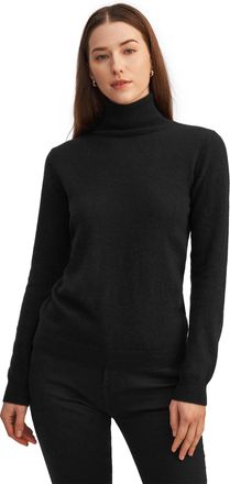 LilySilk Womens Pure Cashmere Sweater Ladies Turtleneck Long Sleeves Jumper Classic Warm Pullover for Autumn Winter(Black,S)