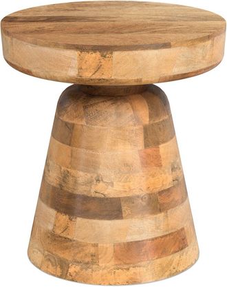 Simpli Home Robbie Solid Mango Wood 16In Round Boho Contemporary Rustic Accent Table