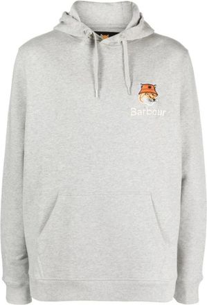 Barbour Hoodies, male, Gray, Size: XL Logo-Embroidered Cotton Hoodie