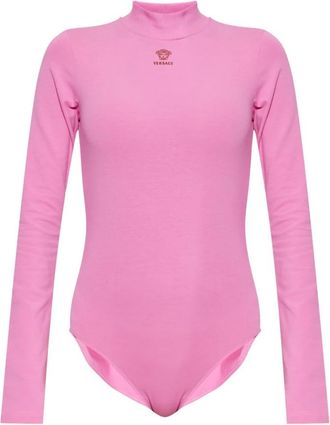 Versace Bodysuit van stretchkatoen met geborduurd logo - Dames - Bodies - Roze - M - Katoen - Tops