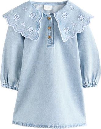 Next Kids Embroidered Collar Denim Dress in Blue at Nordstrom, Size 1.5-2Y