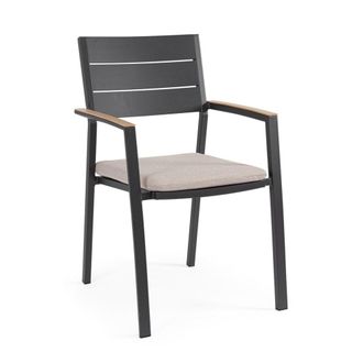 Konte Design Conjunto de 4 sillas de jard&iacute;n taupe con coj&iacute;n y efecto madera