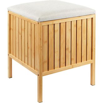 Relaxdays Relaxdays laundry hamper with seat, bamboo, padded lid, HWD: 52 x 39 x 39 cm, bathroom storage stool, natural/cream