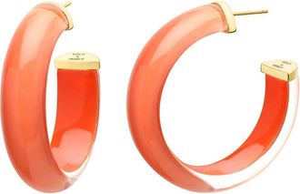 Gold & Honey Womens Small Illusion Lucite Hoop Earrings In Living Coral