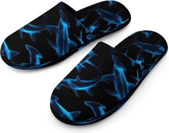 Generic Blue Sharks Mens Cozy Memory Foam Slippers Warm Cotton House Shoes Comfy Slipper for Indoor Outdoor