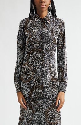 Paco Rabanne Firework Embellished Crepe Button-Up Shirt in Black at Nordstrom, Size 4 Us