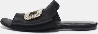 Roger Vivier Black Satin Crystal Embellished Flat Mules