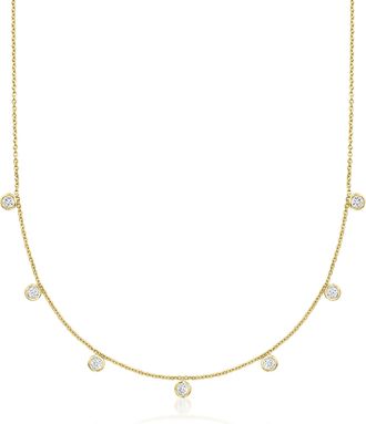 Ross-Simons Bezel-Set Diamond Drop Station Necklace in 14kt Yellow Gold