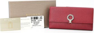 Bulgari Red Color Leather Long Wallet (Bi-Fold) (Pre-Owned)