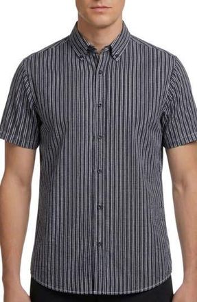 Report Collection Stripe Short Sleeve Seersucker Button-Down Shirt in Navy at Nordstrom Rack, Size Xx-Large