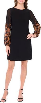 Halogen Long Sleeve Chiffon Shift Dress in Rich Black 060 at Nordstrom Rack, Size Xx-Large