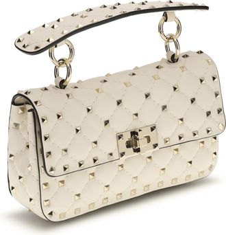 Valentino Garavani Womens Rockstud Spike Mini Top Handle Bag Nappa Light Ivory Lamb Ovis Aries Handbags Hand