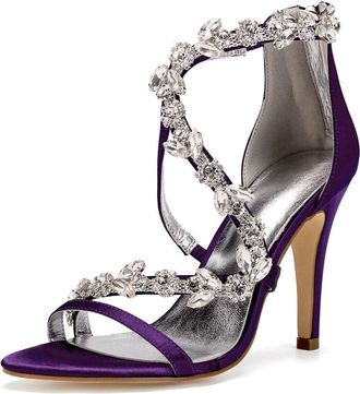 Generic Bridal Heels Womens Satin Open Toe Stiletto High Heels Wedding Shoes High Sandals for Prom, Party, Daily 10.5Cm,Dark Purple,9 UK