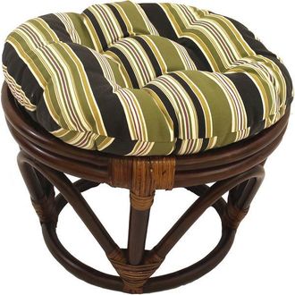 International Caravan Inc Rattan Ottoman with Outdoor Fabric Cushion