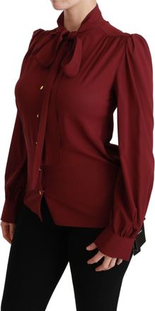Dolce & Gabbana Womens Silk Scarf-Neck Blouse Red Elastane Stretch
