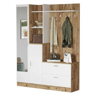 Dmora Dmora - Muebles De Entrada Homam, Entrada Para Perchas, Composici&oacute;n Para Atrio, Consola De Almacenamiento Multifunci&oacute;n, 140x37h182 Cm, Roble Y Blanco,