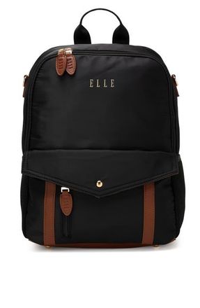 Elle Luxe Journey 18L Twill and Vegan Leather Backpack in Black at Nordstrom
