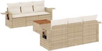 vidaXL Vidaxl - Set Sof&aacute;s De Jard&iacute;n 7 Piezas Y Cojines Rat&aacute;n Sint&eacute;tico Beige