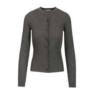 Burberry Truien & Vesten, Dames, Grijs, XS, Kasjmier, Slim-fit Crewneck Cardigan