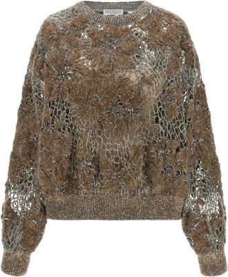 Brunello Cucinelli Whispering Bloom Borduur Trui - Dames - Truien - Bruin - Maat: S Wol